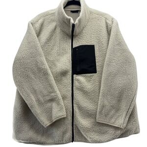 Esmera Women's L Beige Black‎ Fleece Jacket Full Zip Pocket Cozy Warm Casual NWT